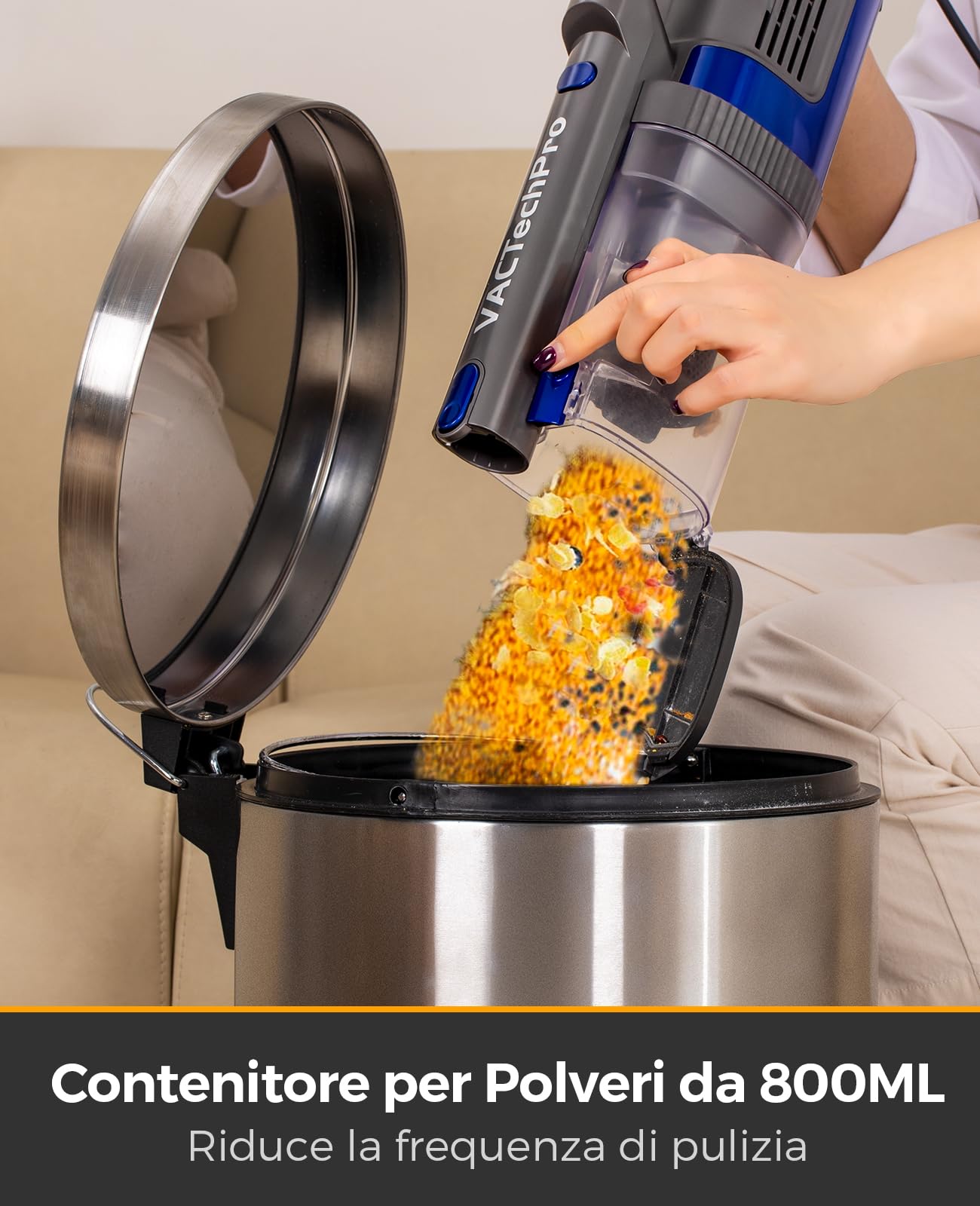 VACTechPro 60KPa/600W/7M Aspirapolvere con Filo,Scopa Elettrica con Filo | Aspirapolvere a filo con doppia impugnatura, cestino raccoglitore da 800ml