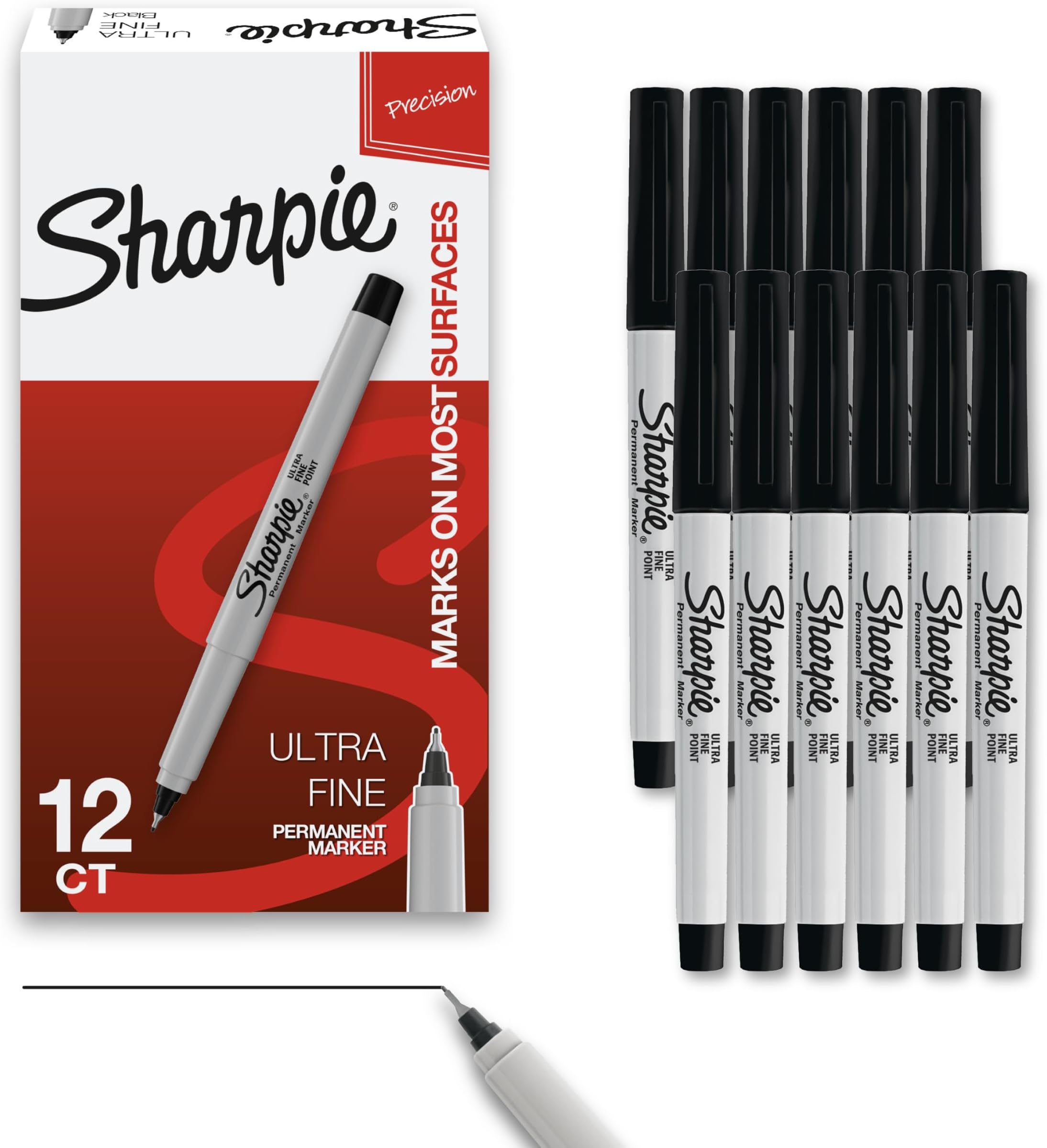 Sharpie Permanent Markers, Ultra Fine Tip, Black, 12 Count - Quick Drying, Fade Resistant