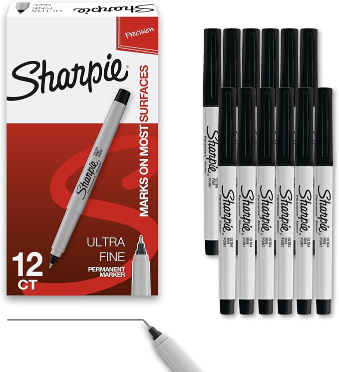 Sharpie marqueurs permanents, pointe ultra-fine, noir, 12 pièces