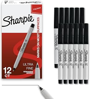 Permanent Markers, Ultra Fine Tip, Black, 12 Count - Quick Drying, Fade Resistant