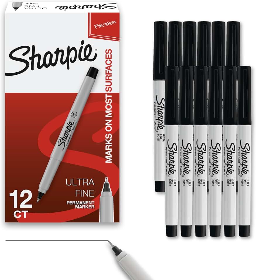 Sharpie Permanent Markers, Ultra Fine Tip, Black, 12 Count - Quick Drying, Fade Resistant