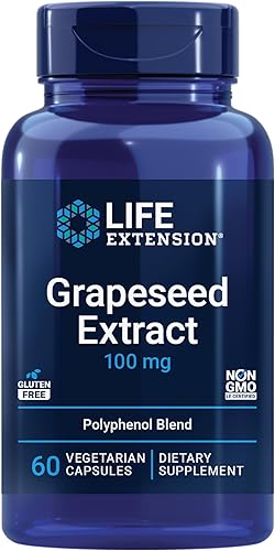 Life Extension Extracto de semilla de uva, vitamina C, calcio, resveratrol, polifenoles, salud cardiovascular, protección antioxidante, sin gluten,