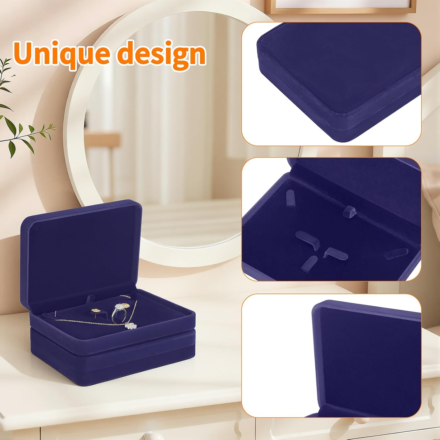 KUKUVR 2 Pcs Large Velvet Jewelry Necklace Gift Box, Necklace Pendant Earring Ring Jewelry Set Holder Box for Women Weddings Birthdays Anniversaries (Blue) image 4