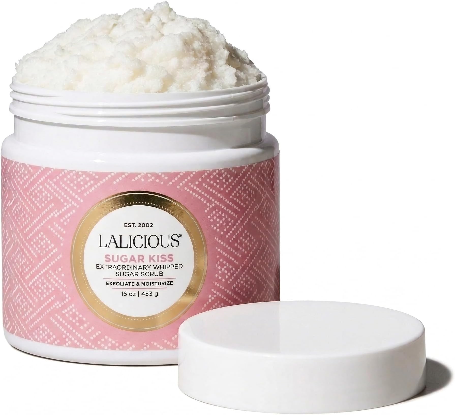 LALICIOUS Sugar Kiss® Exfoliating & Moisturizing Body Scrub | Sugar & Coconut Oil | Pre-Shave Scrub for Ingrown Hairs & Razor Bumps | Gently Buffs & Smooths Sensitive Skin | No Parabens | Large 16oz