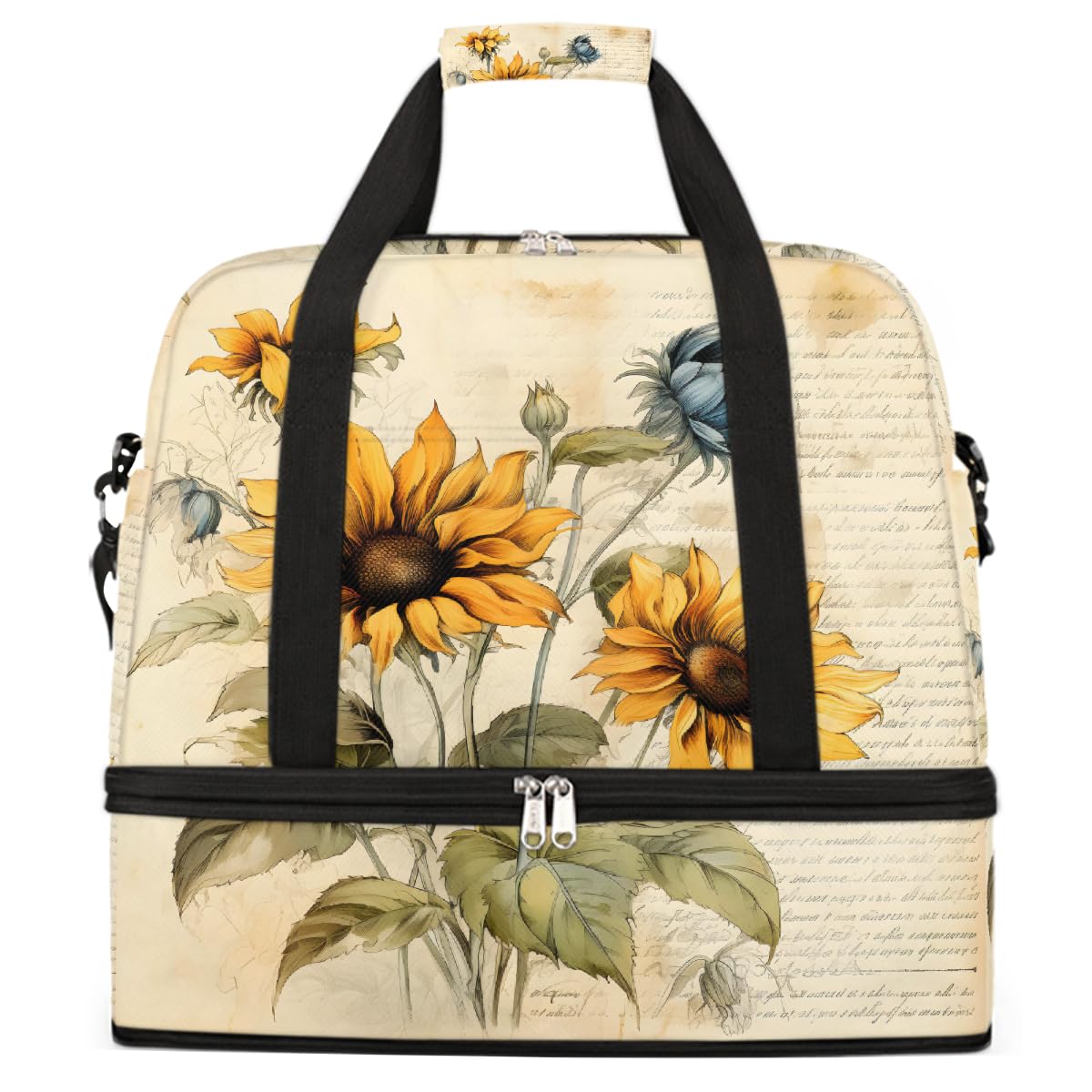 Borsone da viaggio pieghevole in carta vintage con girasole borsa da palestra espandibile con scomparto per scarpe Borsa da weekend di grande capacità Borsa da viaggio per viaggi sportivi e viaggi