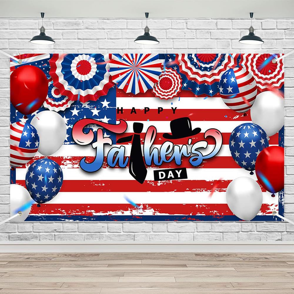 Lofaris Happy Father’s Day Banner 70.8x43.3in Stars and Stripes Backdrop Patriotic Father’s Day Party Decoration Photography Background