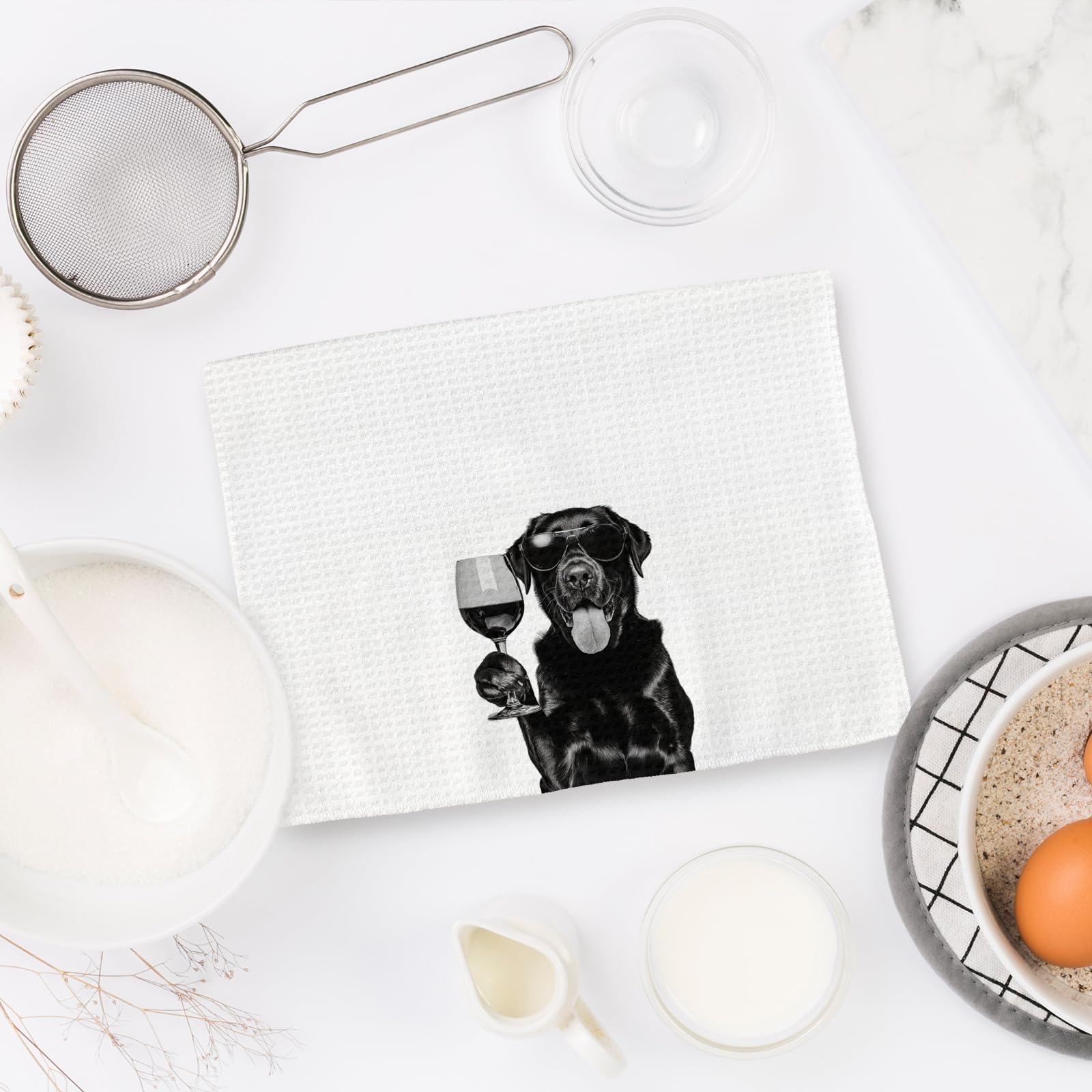 Black Lab Gifts Wine Dog Kitchen Towels, Gifts for Labrador Retriever Wine Lovers Decorative Hand Dish Towel for Kitchen Home Bar, Black Labrador Retriever Gift Home Bar Decor(16x24Inch)