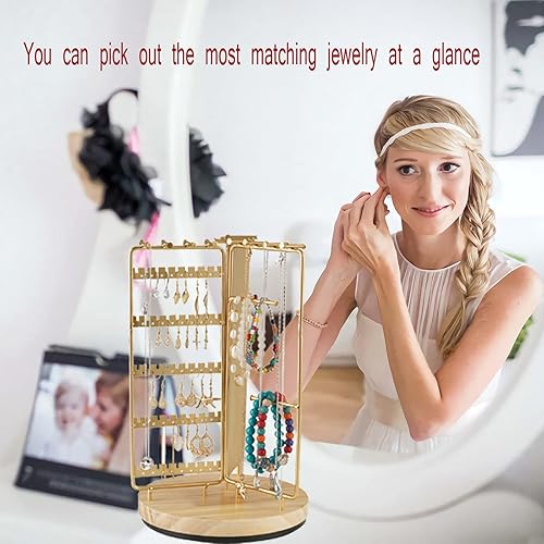 Miniatura 2 de DFU Organizador de joyas giratorio de 360 grados para organizar joyas, soporte giratorio para collares, aretes, soporte para aretes, estante de