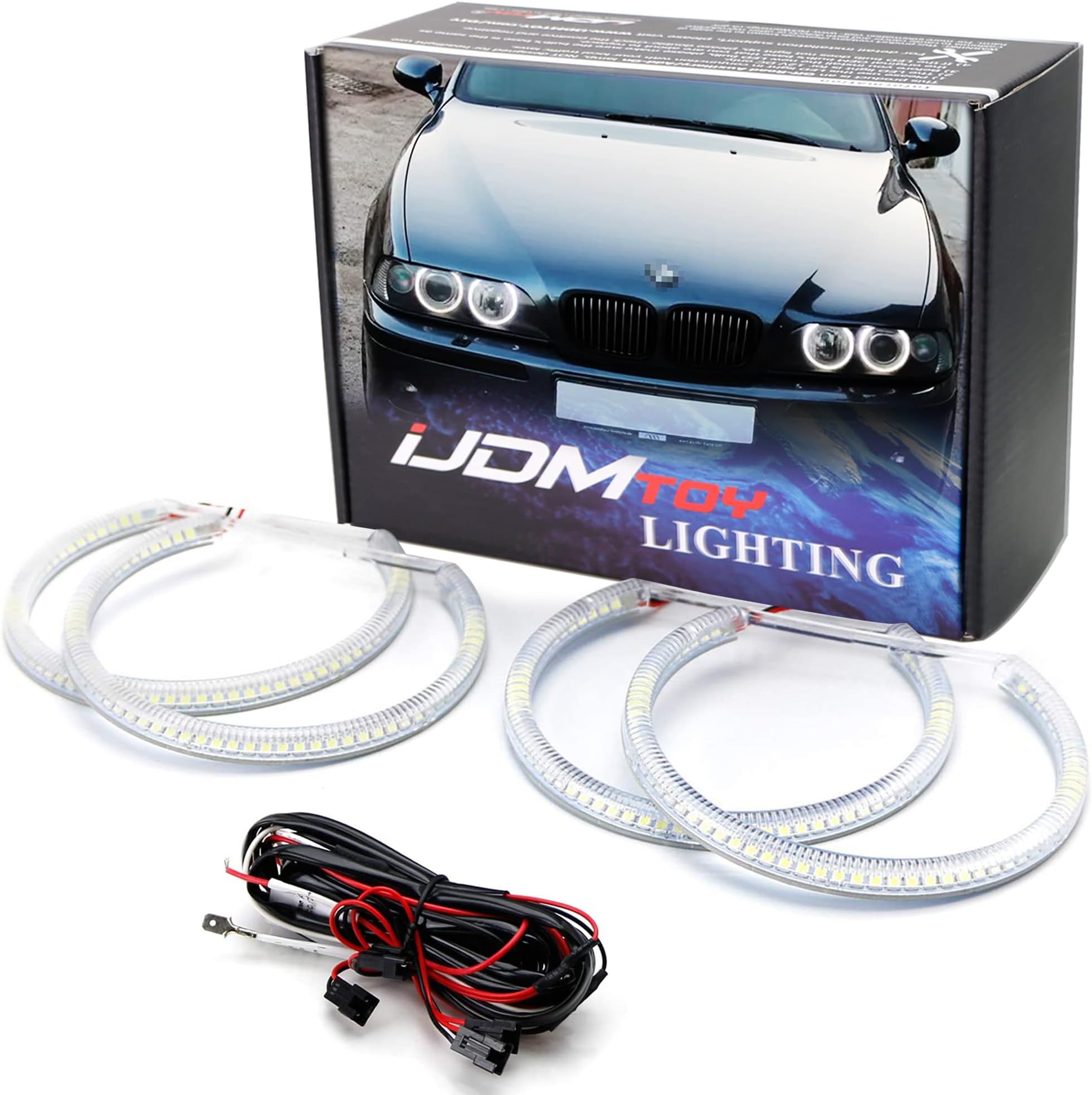 iJDMTOY 7000K Xenon White 240-SMD LED Angel Eyes Halo Ring Lighting Kit Compatible with BMW E34 E39 5 Series w/OEM Xenon Front Road Illuminating Lights