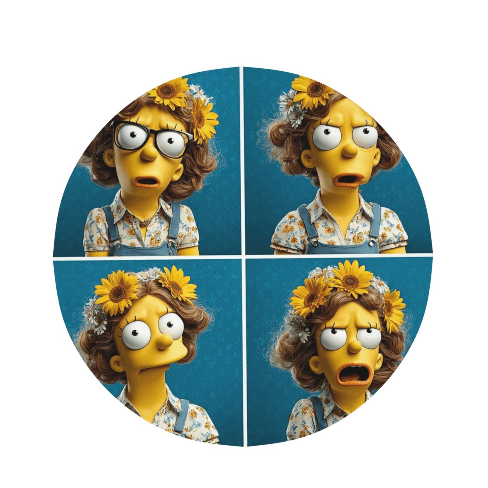 HJKJKKJ Table Cloth 152 CM Spill-Proof Kitchen Tablecloths Simpsons Table Cloth for Round Farmhouse Table Cover Wrinkle Free Decorative Table Cover for Dining Party Buffet Wedding