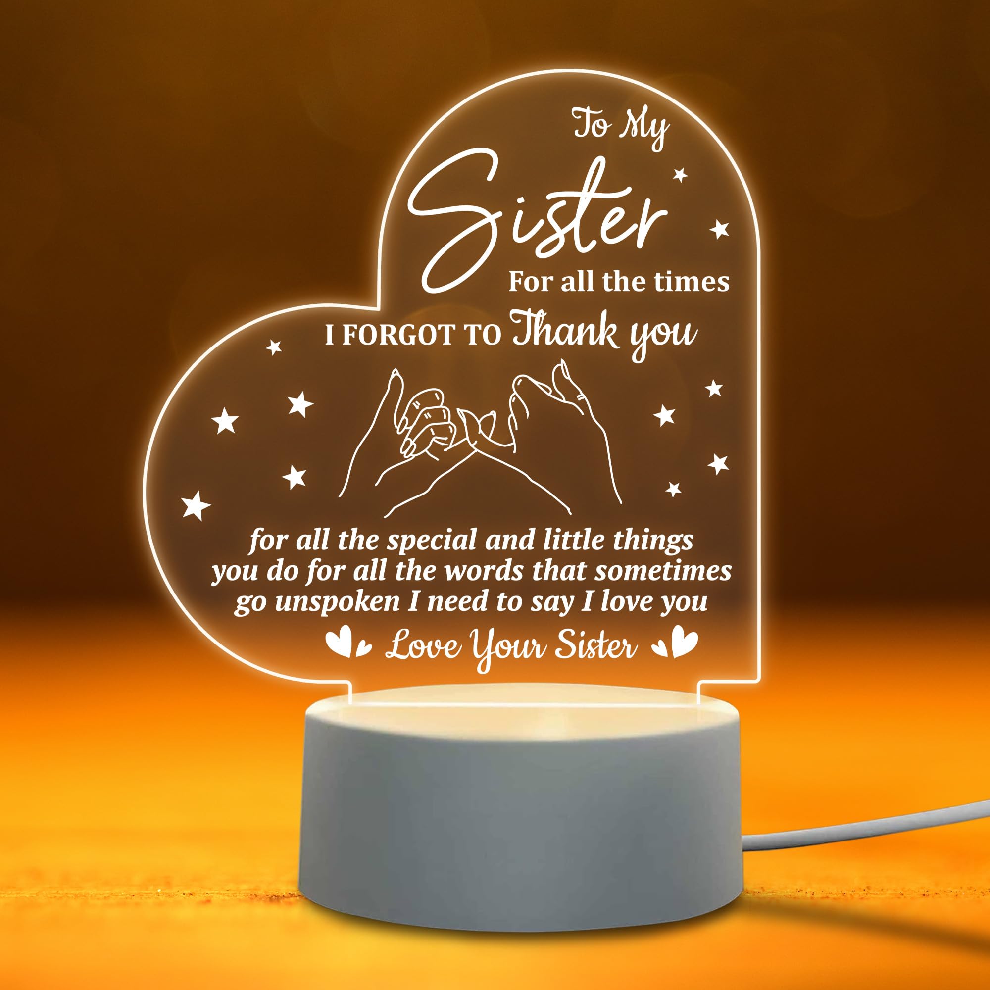 Sister Gifts - to My Sister Night Light, Gifts for Sister on Birthday Mothers Day Graduation, Sisters Gifts from Sister Brother, Engraved Night Lamp