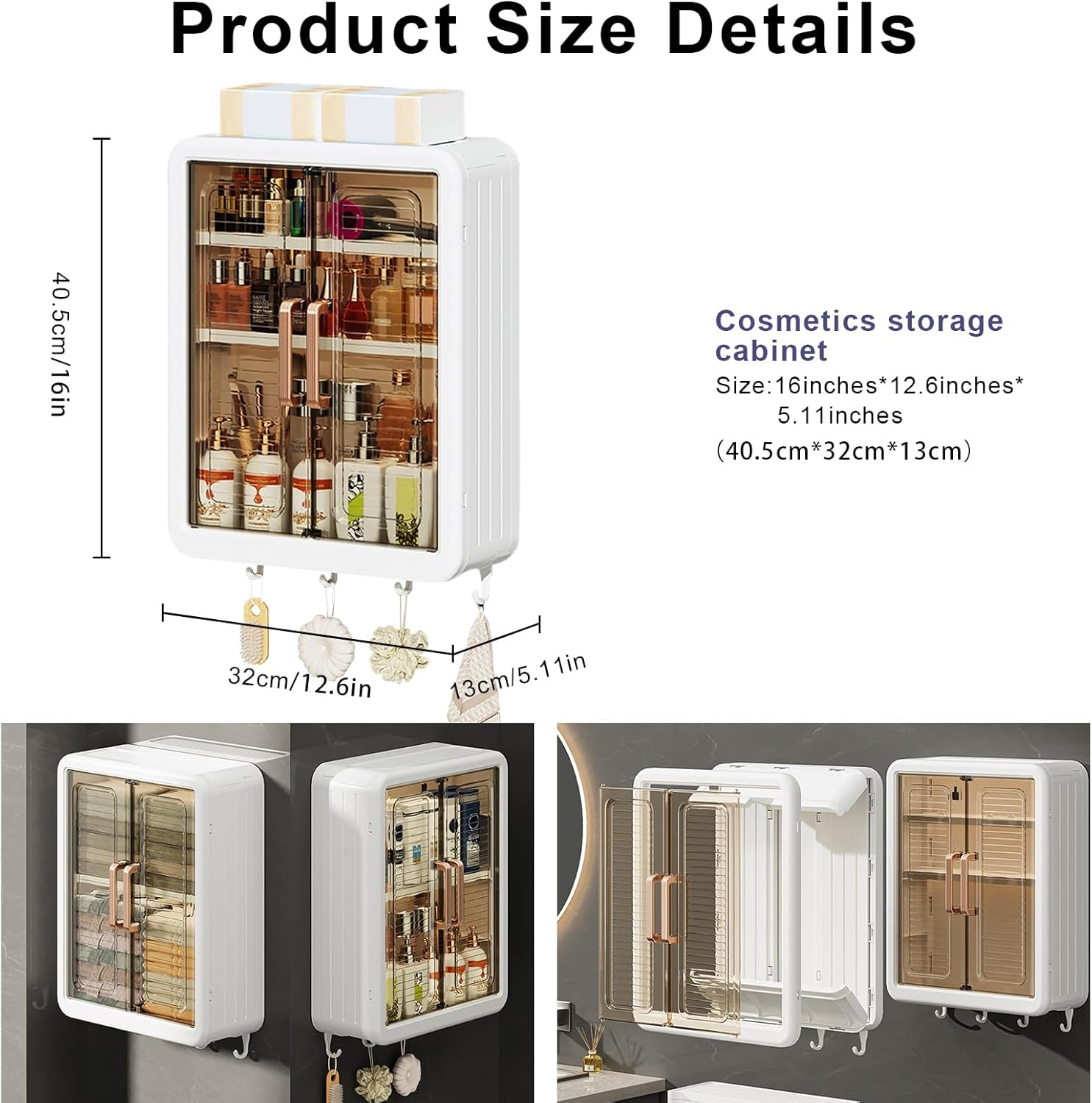 DASITON Wall Mounted Large Capacity Makeup Organizer,Dustproof Cosmetic Organizer,Bathroom Organizers and Storage,Skincare Organizers for Vanity,Bedroom(White 01)