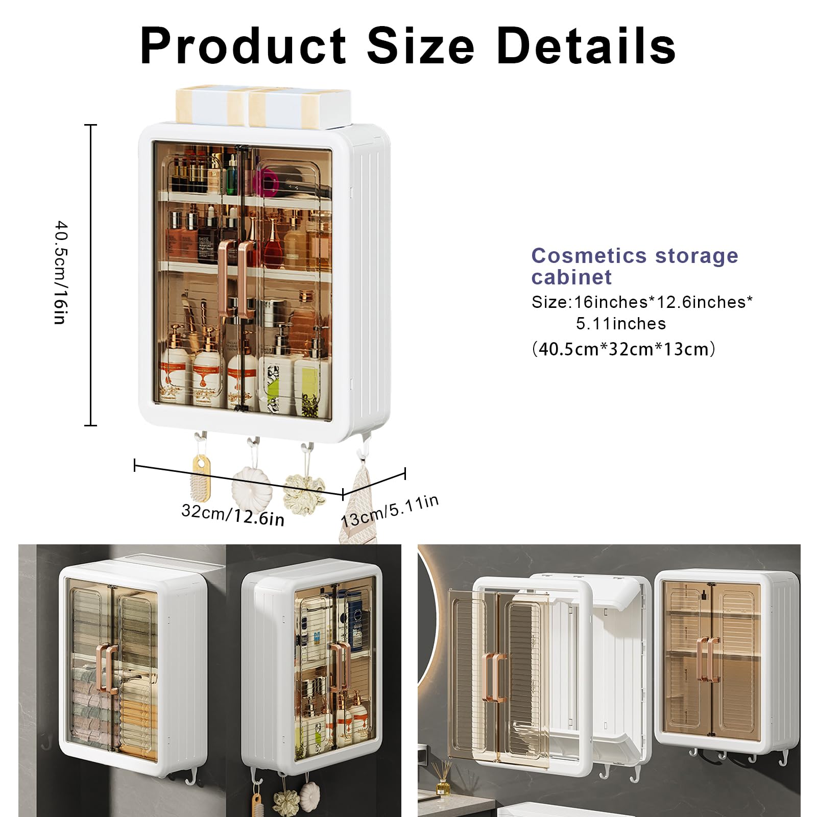 DASITON Wandmontierte Make up Organizer,Großer Kosmetik Aufbewahrung mit Deckel,Staubdichte Kosmetik Organizer Schmink Aufbewahrungbox,Skincare Organizer für Badezimmer,Schlafzimmer(Weiß 01)