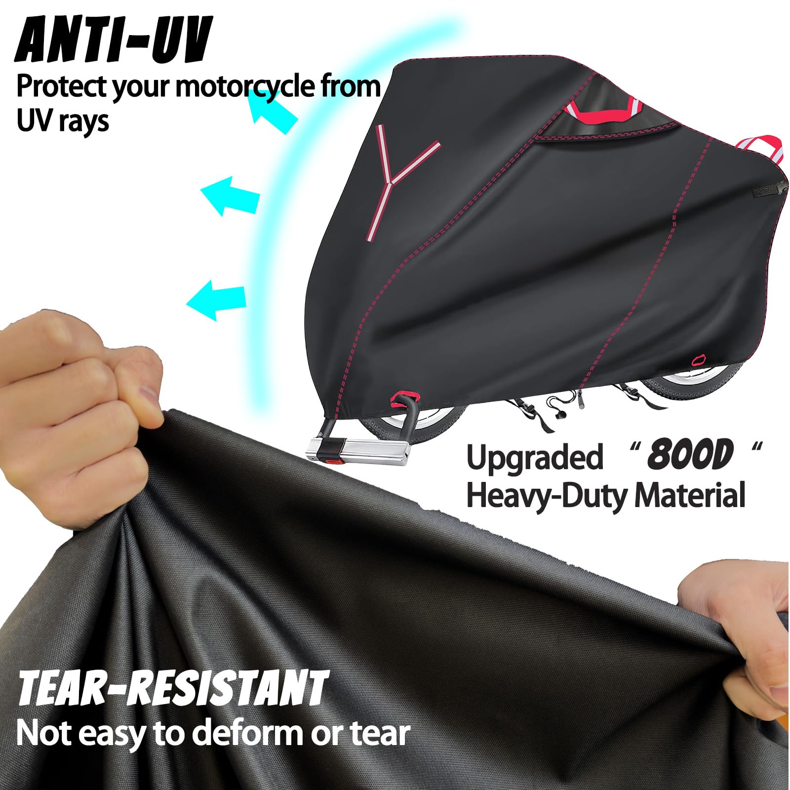 Funda resistente para motocicleta, 800D para almacenamiento al aire libre, cubierta universal impermeable para scooter con 3 asas reflectantes, 2 pares de agujeros de bloqueo y 3 hebillas fijas, 91 x