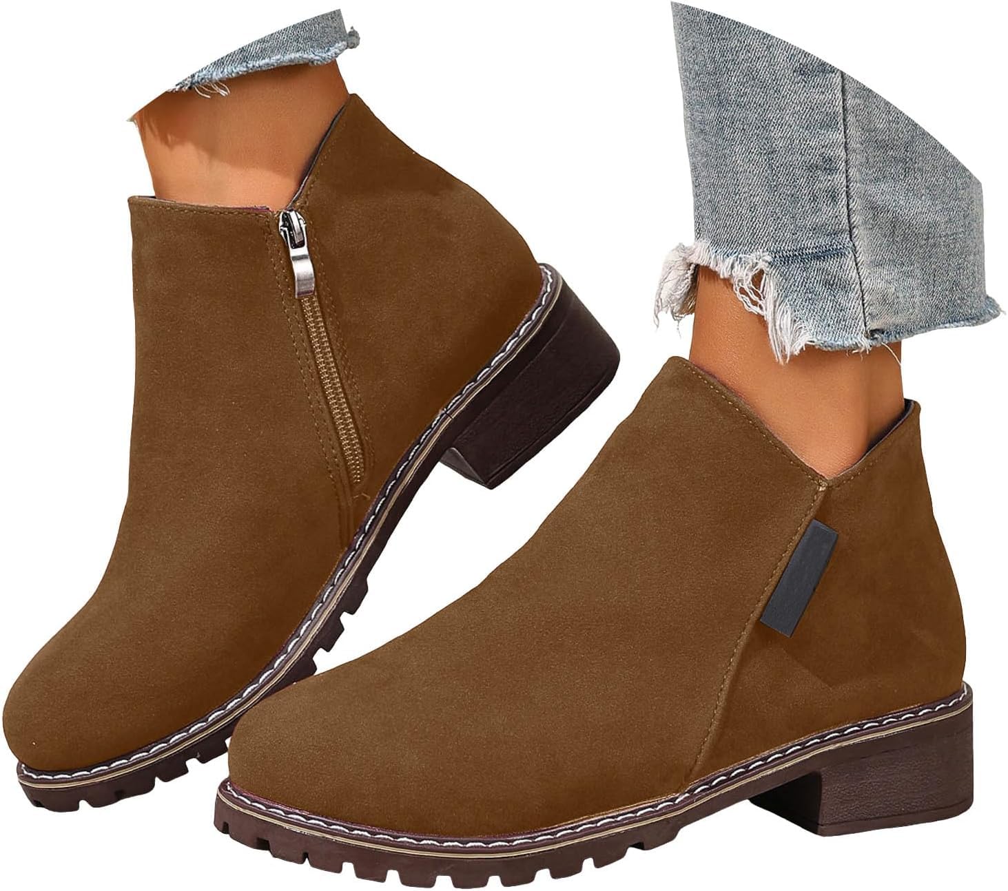 Ankle Boots for Women Low Heel Winter Chunky Heels Short Booties Shoes Walking Outdoor Boot 2025 with Non