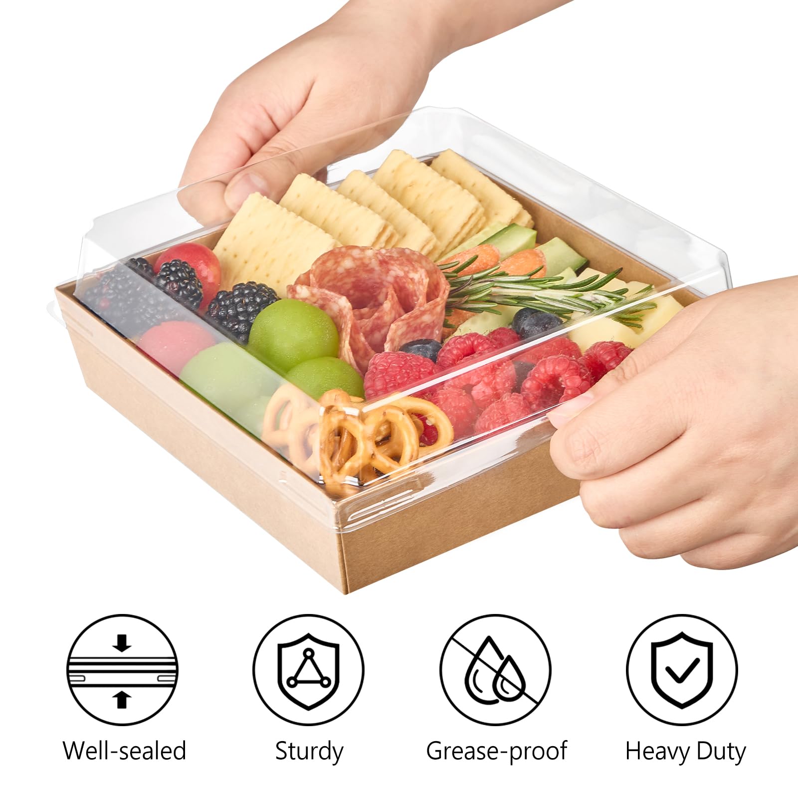 ZORRITA Scatole grandi per salumi con coperchio trasparente, 17,8 x 17,8 cm, confezione da 40 scatole quadrate usa e getta in carta kraft, contenitori per alimenti per salumi, fette di torte, dessert,