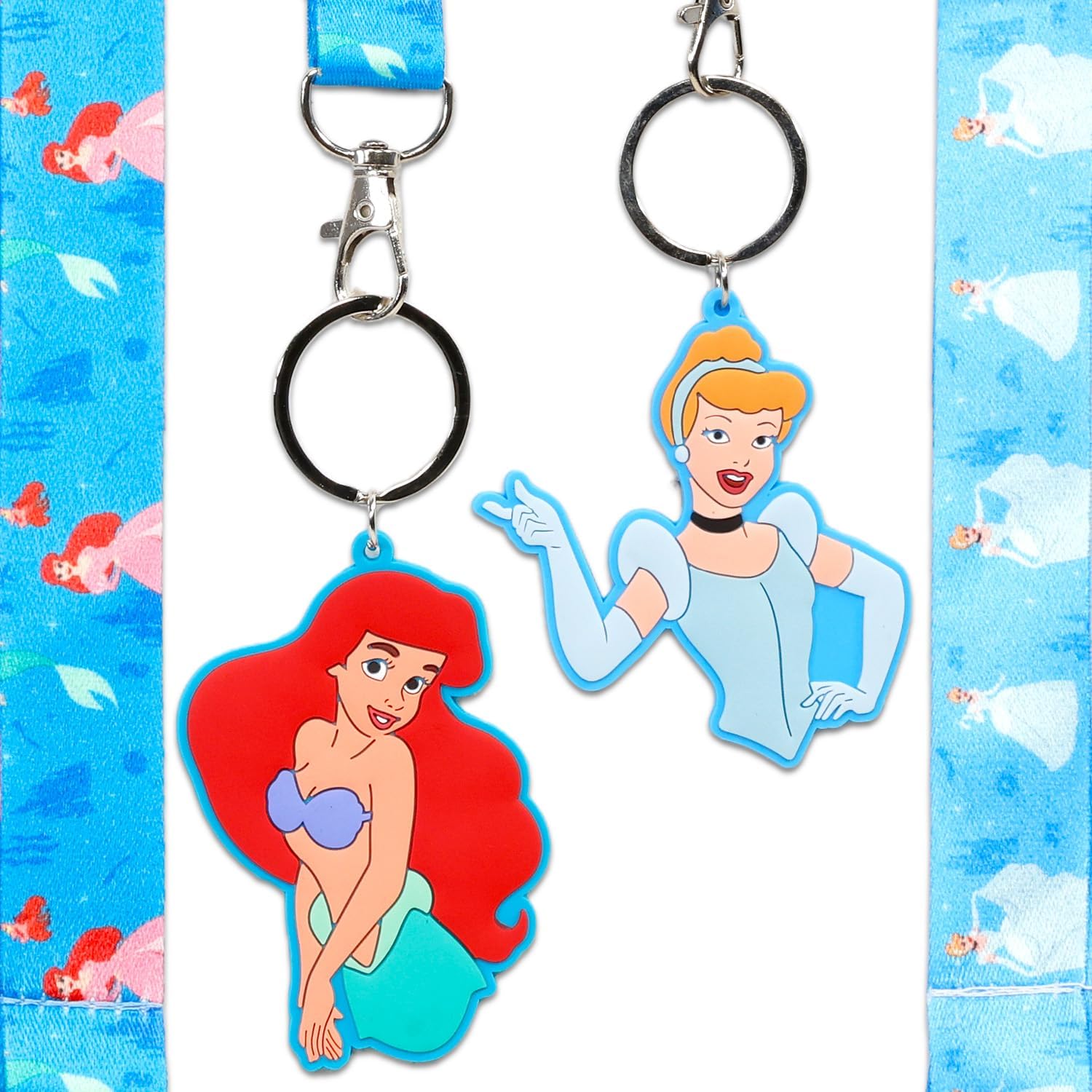 Disney Princess Keychain Set - 2 Pc Keychain with Wrist Strap Bundle Featuring Ariel and Cinderella for Kids, Girls, Women Plus Bookmark | Disney Princess Party Favors