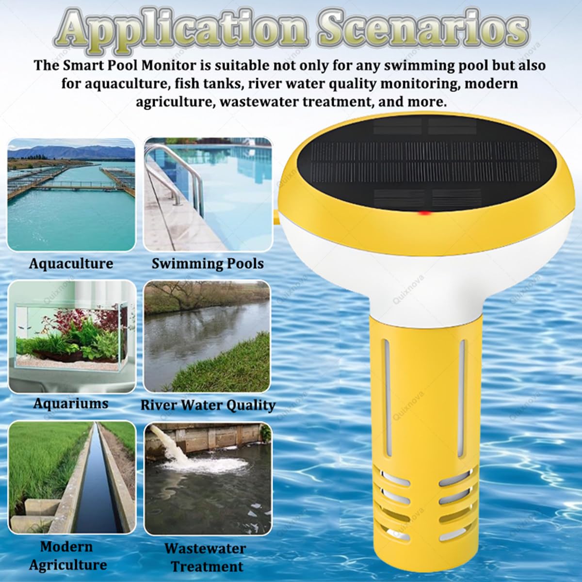 Medidor flotante de calidad del agua 7 en 1 con control por aplicación