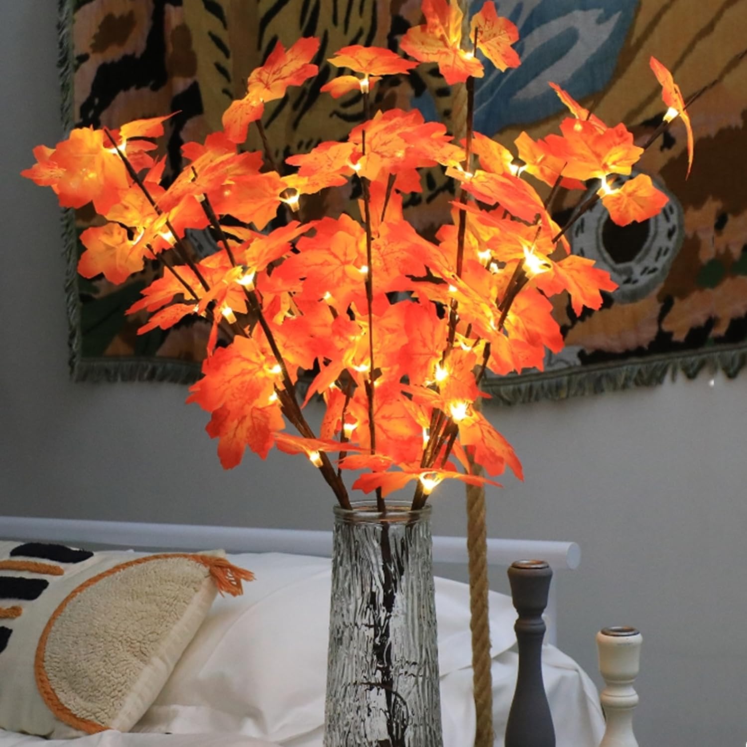LED Branch Light Battery Powered Artificial Lighted Twig Branches with 100LED Warm White Lights,5Pcs/Pack Lighted Branches for Vases Holiday Xmas Fireplace Home Bedroom Table Decor(Maple Leaves) — image 1