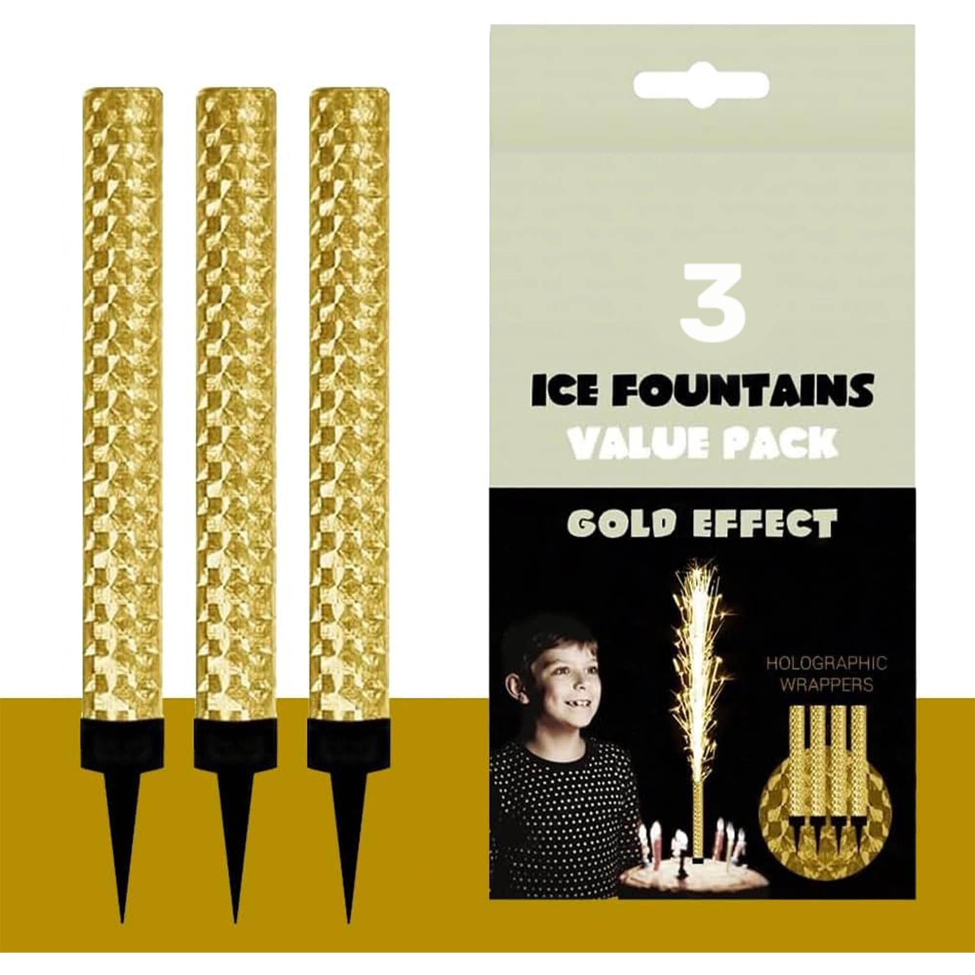 CRSTAL25 3 Gold Sparkling Fountain Candles | Low-Smoke, Bright Sparkle & Long-Lasting Effect | Great for Birthdays, Anniversaries, Weddings & Parties
