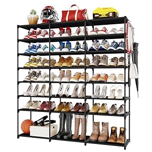 Kitsure Shoe Organizer – 8-Tier Large Shoe Rack for Closet Holds Up to 48 Pairs Shoes & Boots, Multipurpose Shoe Shelf with Hook Rack, Stackable Tall Shoe Rack for Entryway, Bedroom, Garage
