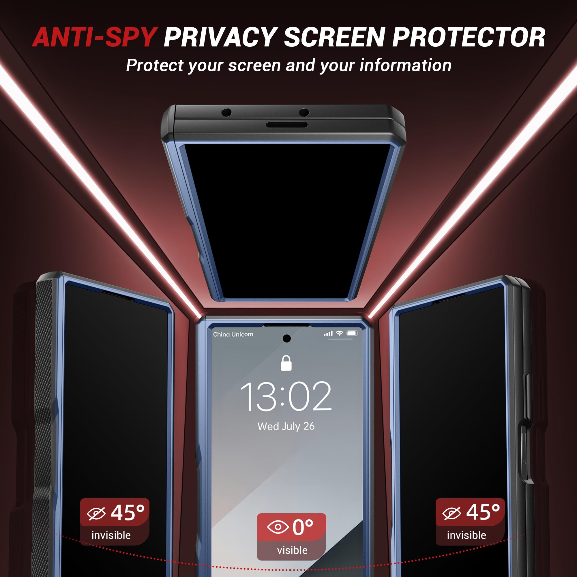 Tongate 360°Drehbarer Magnetständer für Samsung Galaxy Z Fold 7 Hülle mit Privatsphäre Bildschirmschutz, [Kompatibel mit Magsafe] [Anti-Spionage] [360°Ringhalterung] Vollständig Stoßfeste Hülle, Blau