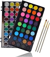 Artecho 36 Vibrant Watercolor Paint Set with 3 Brushes - Washable Non-Toxic Travel Tin for Kids Beginners Card Making Art
