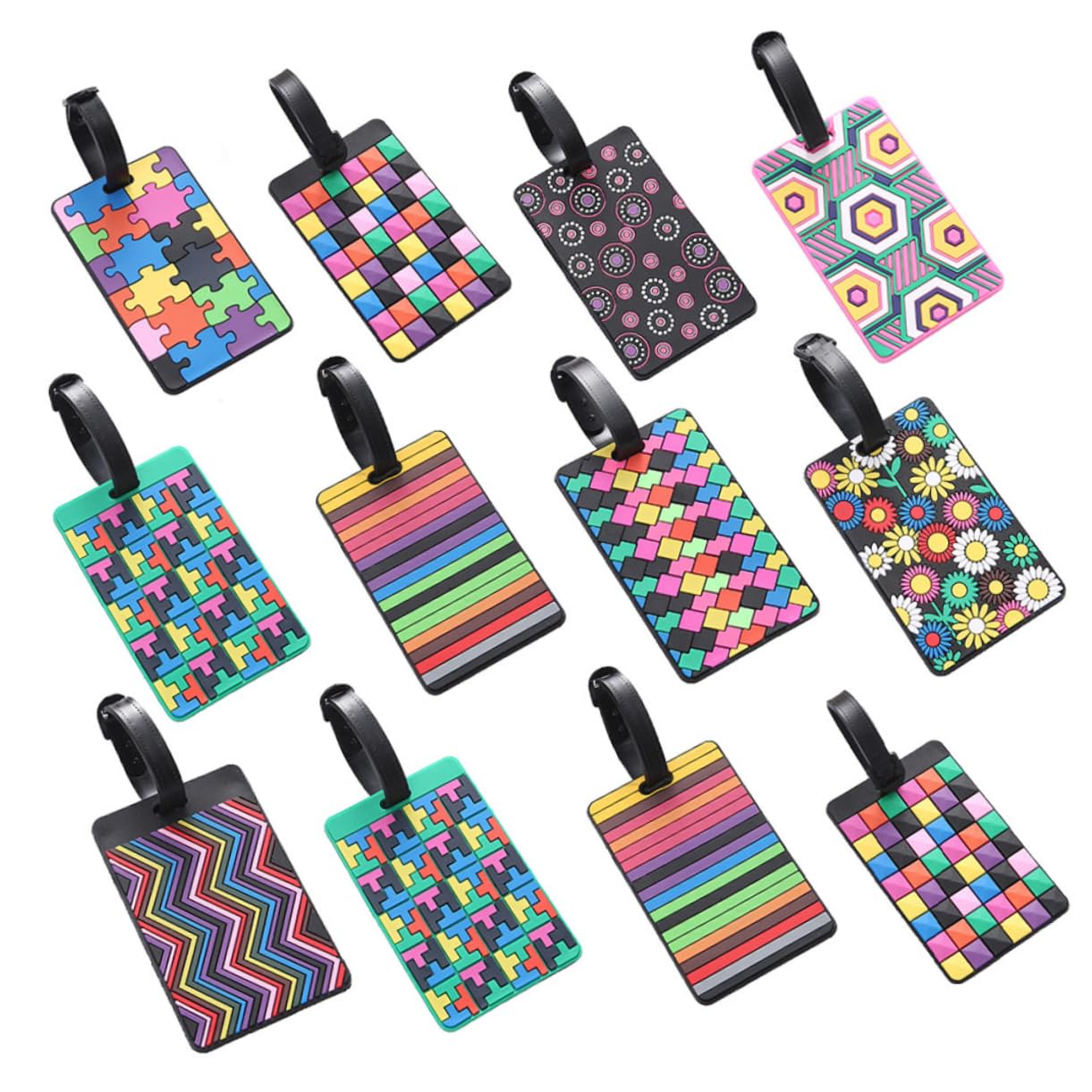 12 Pezzi Etichette per Valigie in Gomma Morbida, Luggage Tag | Briefcase e Suitcase, Airport Baggage Claim e Travel, Labeling Info Personale, Wear-resistant Stile Casuale