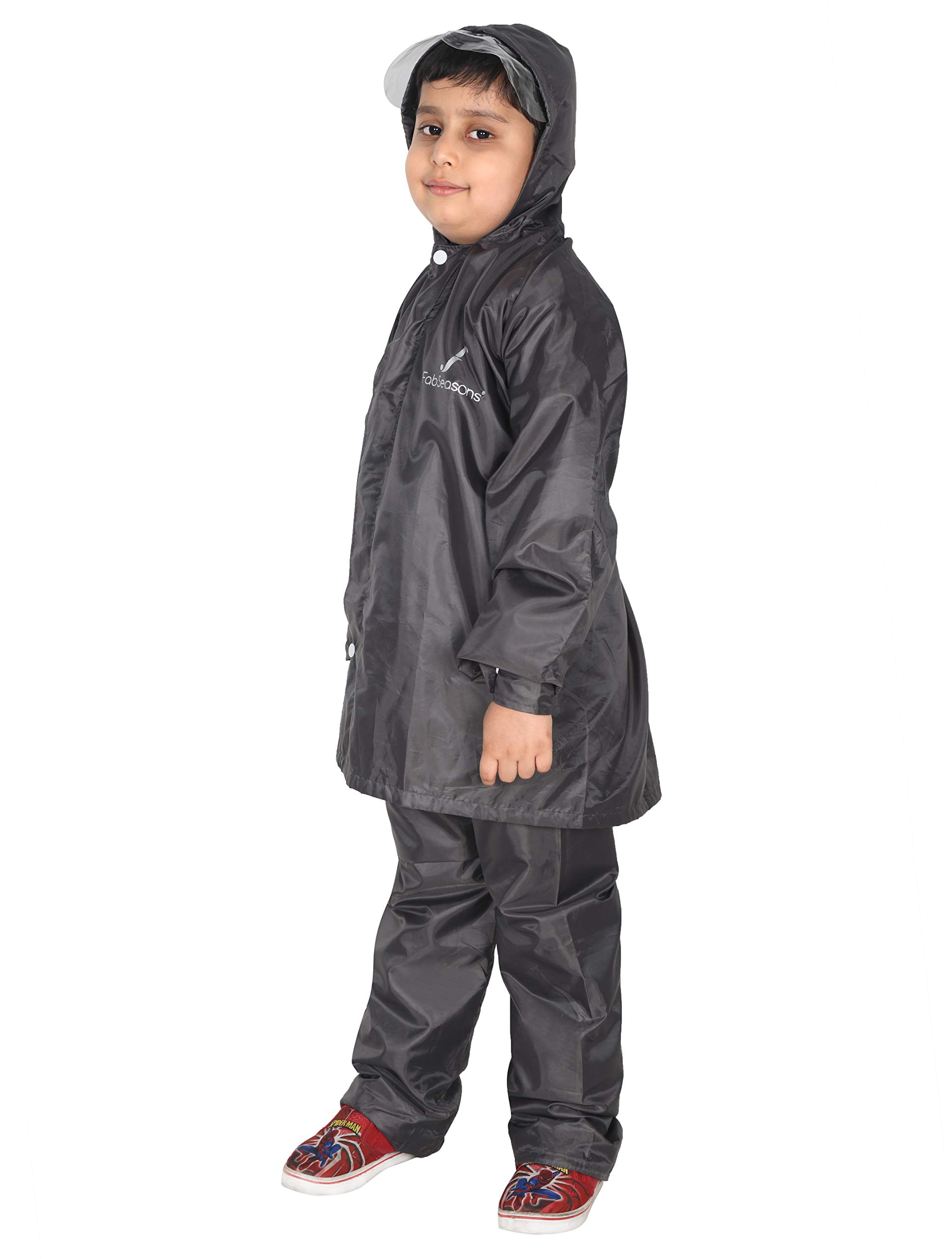 FabSeasons Polyester Solid Casual Style Waterproof Raincoat Set Of Pant & Top For Kids With Hood, Age 5-6 Years, Grey - Image 2 thumbnail