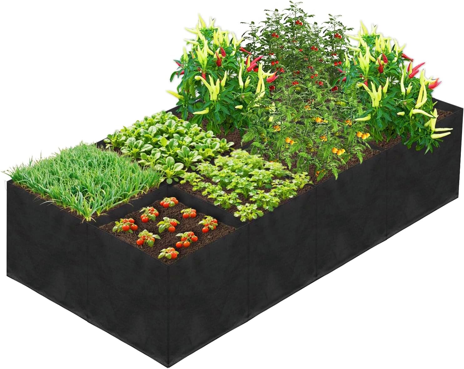 LATERN 128 Gallon 8 Grids Grow Bags for Plants, 180CM x 90CM x 30CM Raised Bed Breathable Non-Woven Fabric Thickened Pots with Handle for Garden Flowers Vegetables Fruits