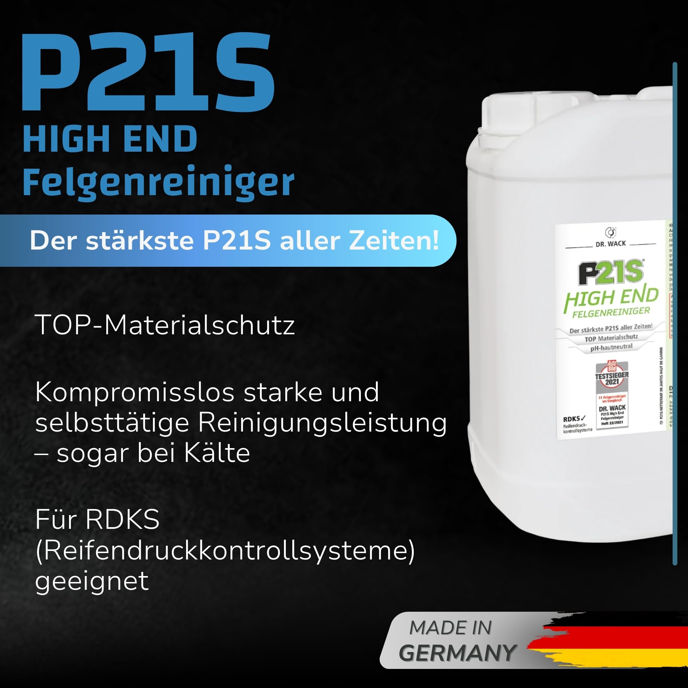 DR. WACK - P21S HIGH END Felgenreiniger 5 Liter - Felgen Spray mit Gel-Formel & Wirkindikator - Schnelle & schonende Reinigung - pH-hautneutral & biologisch abbaubar - Hochwertige Autopflege