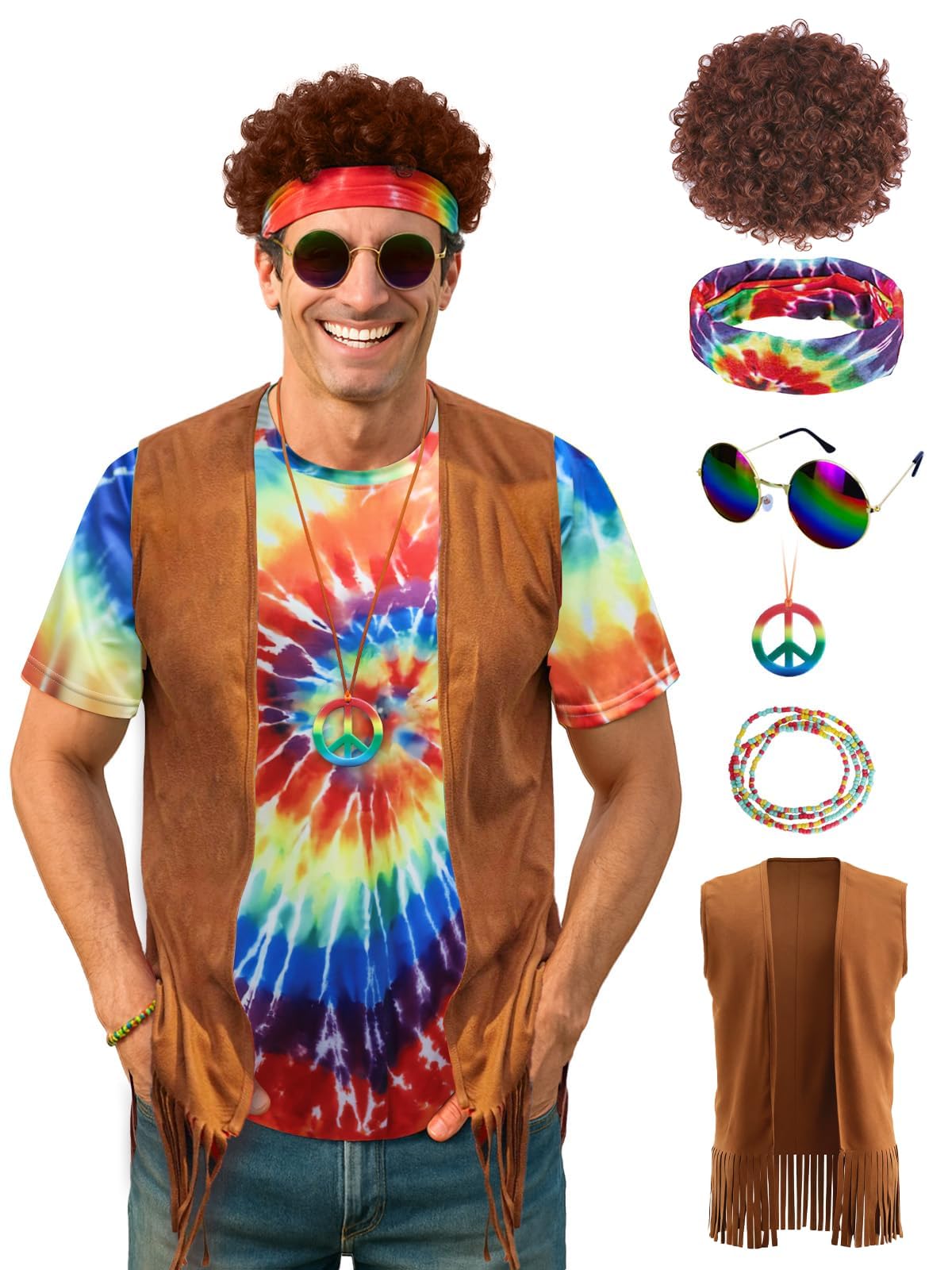 Treature Hippie Costume for Men 60s 70s Outfits
