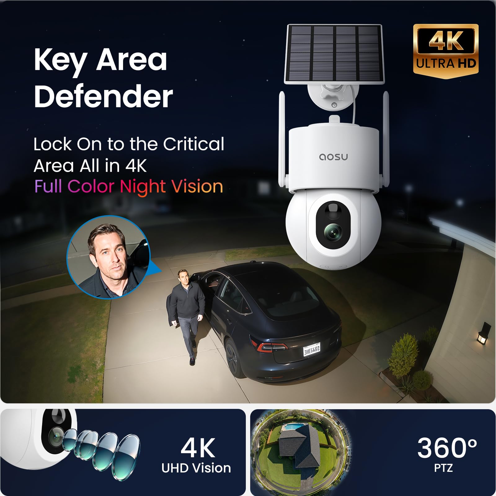 aosu SolarCam D1 Max 4-Cam Kit, 4K Solar Security Cameras Outdoor