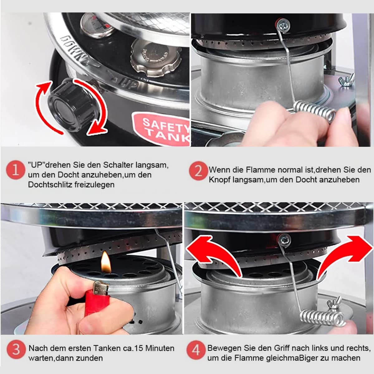 Calentadores de Parafina - Estufa de Queroseno, Quemador de Queroseno para Interiores Y Exteriores, 4.5L Negro, 360 de Calentamiento Alrededor/4.5L-3 Dochte-2 Handschuhe