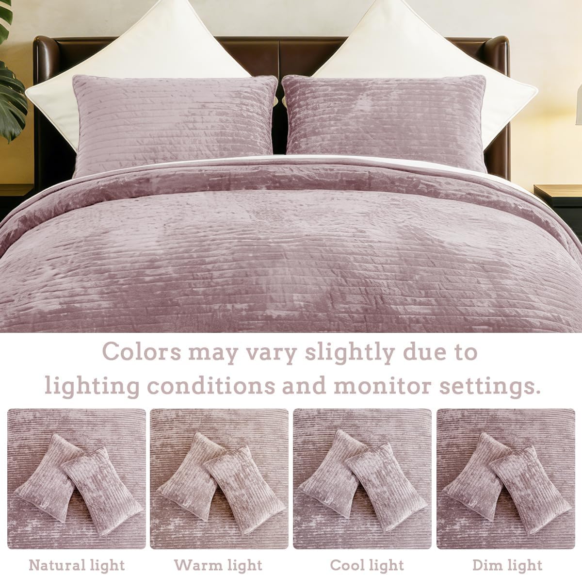 3 Pieces Luxurious Velvet Oversized King Quilt Bedding Set 120x128 Striped Bedspread Coverlet Quilted Set with 2 Pillow Shams 20x36 Ultra Soft Comforter for All Season, Pink