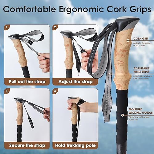 Miniatura 3 de Bastones de senderismo plegables, bastones de senderismo plegables ligeros para viajes con mango de EVA, bastón para mujeres y hombres, altura