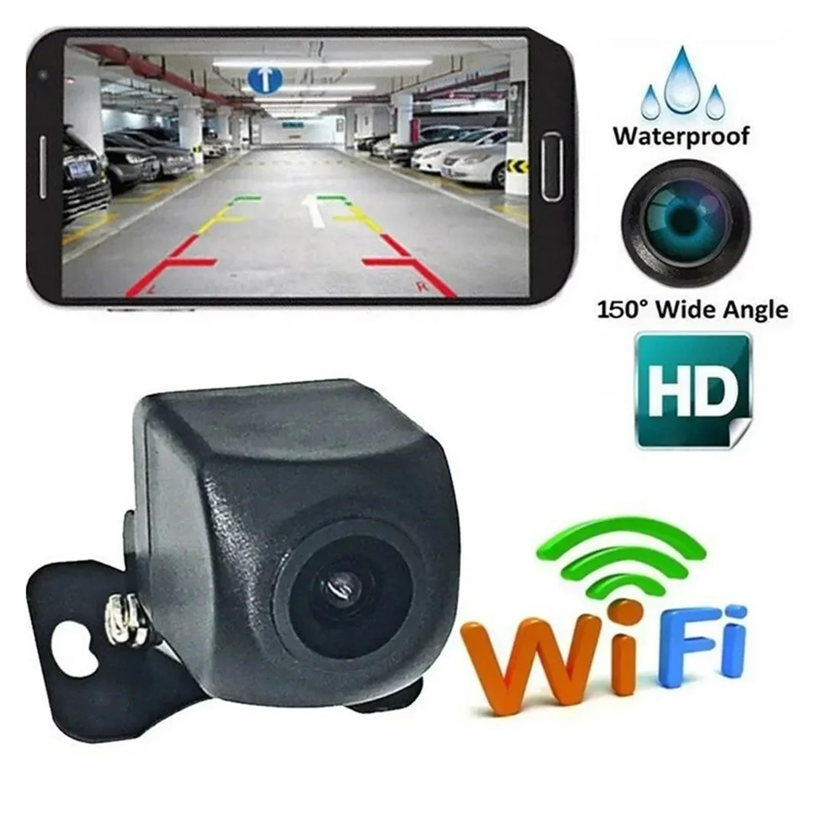 Cámara Visión Trasera para Coche WiFi HD Visión Nocturna Inalámbrica con Monitor Impermeable WiFi Cámara Trasera