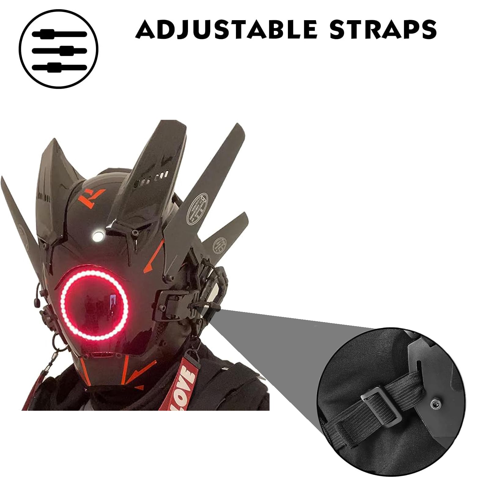 Punk maska kask cosplay dla mężczyzn, futurystyczna odzież punkowa, techwear, Halloween, cosplay, dopasowanie, impreza, festiwal muzyczny, akcesoria ze światłem