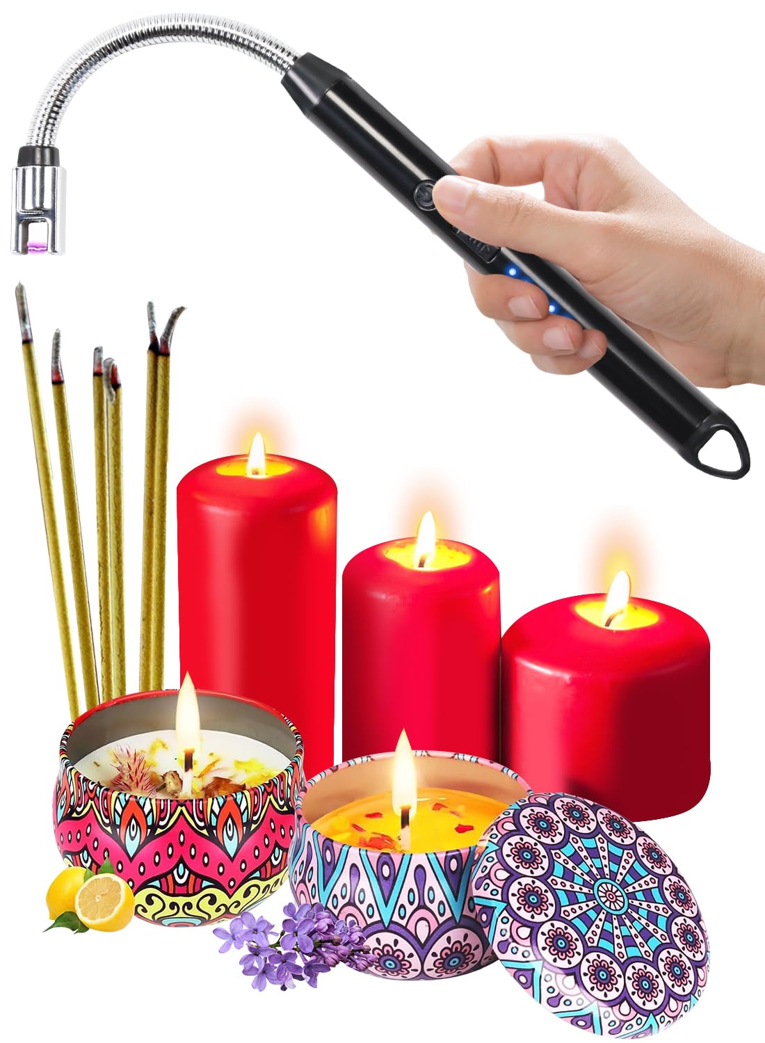 1 Piece USB Rechargeable Electric Lighter, Plasma Lighter, Candle Lighter, Electric Arc Lighter with 360° Flexible Neck, Flameless, Windproof, Safe (Black)-image-28