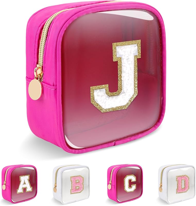 Necessaire de maquiagem transparente UIXIZQ com inicial J, nylon e PVC, zíper, 13,5 x 13,5 x 5,5 cm, 1 unidade