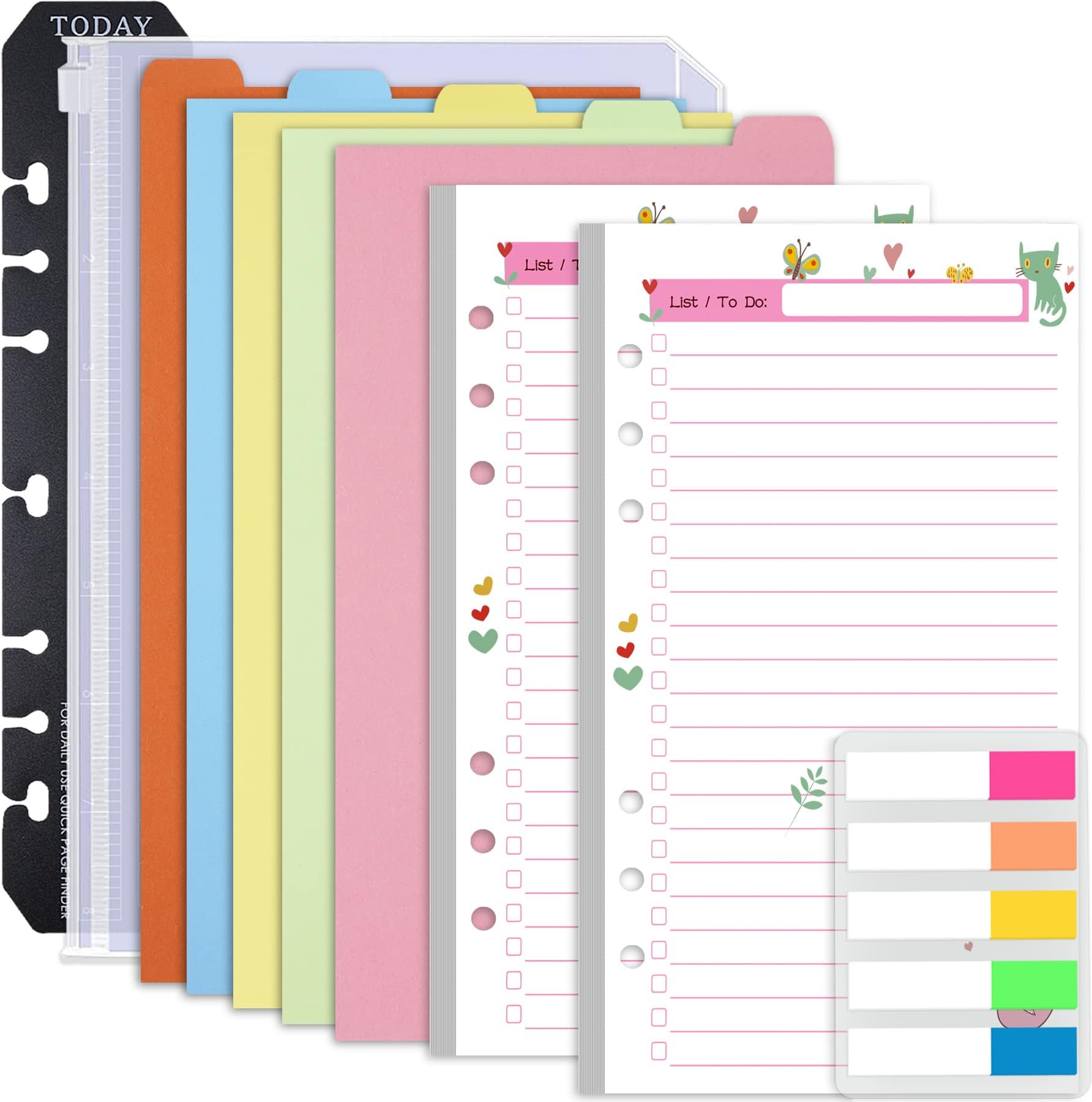 Rancco A6 Planner Inserts to Do List, 90 Pages Colorful 6-Ring Loose-leaf Planner Refills w/Binder Divider, Zipper Pouch, Ruler, Index Tab for Personal Journal, Filofax, Double-sided,Undated,6.9x3.7"