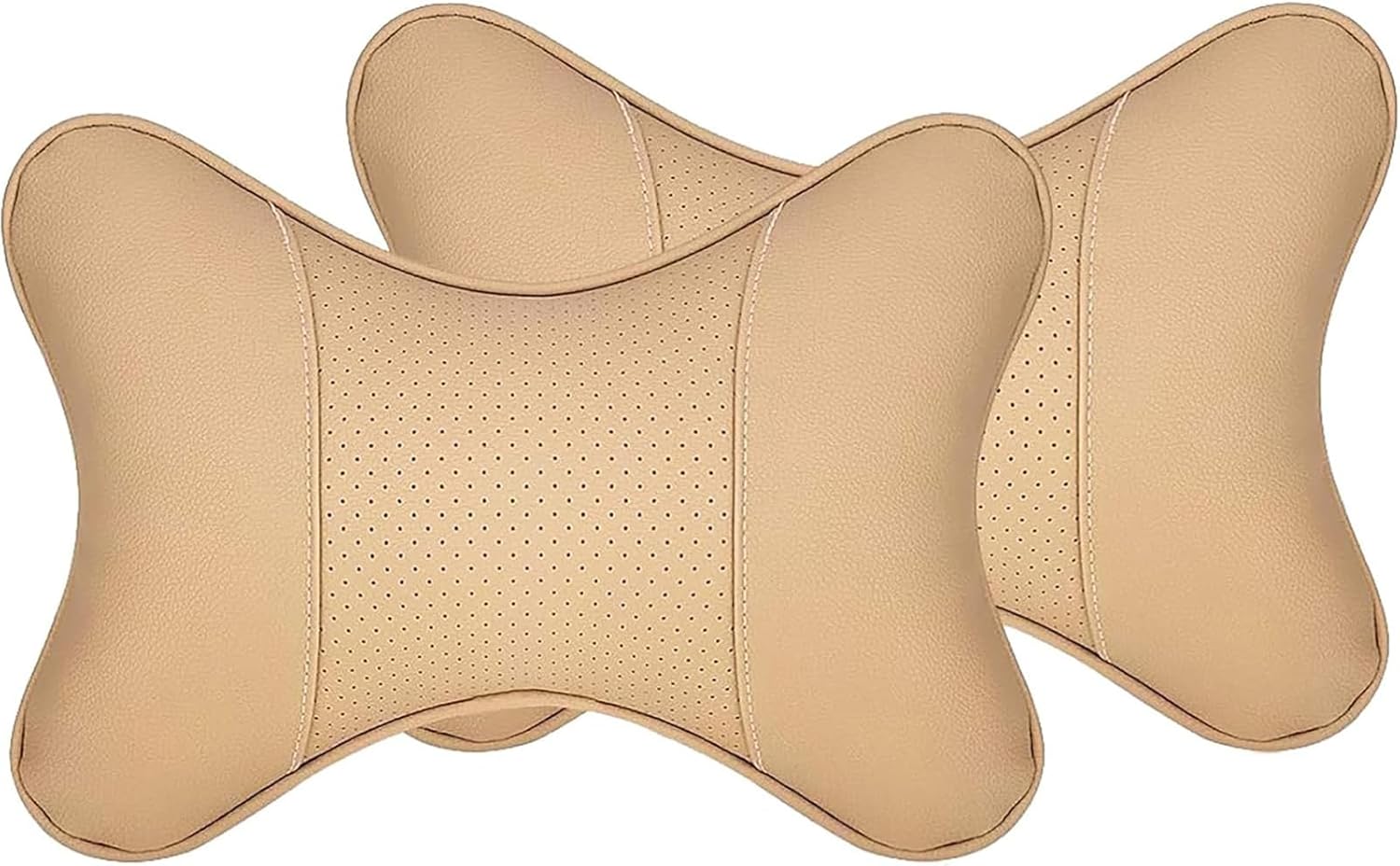 2PCS Car Neck Pillow for Kia Rio Sorento Sportage Ceed, Universal Leather Ergonomic Support Headrest Cushion with Adjustable Strap Soft Comfortable for Driving Fatigue Relief,Beige
