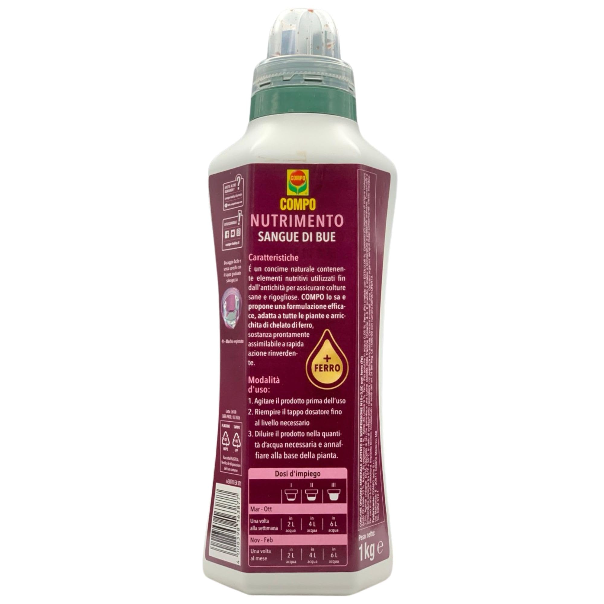 SET: 2x Concime NUTRIMENTO Con SANGUE DI BUE Più Ferro. Per Tutte Le Piante Ornamentali, Orticole e Da Frutto 1000ml + 100pz Guanti HDPE Monouso