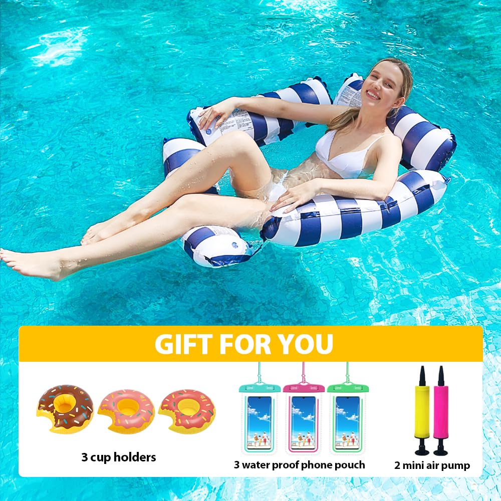 LUSTERMOON 3 Pack Pool Float Chair Lounge for Adults Inflatable Pool Floats 4-in-1 Multi-Purpose Pool Float Water Hammock with Cup Holders (Navy Blue,Pink,Green) - Image 2