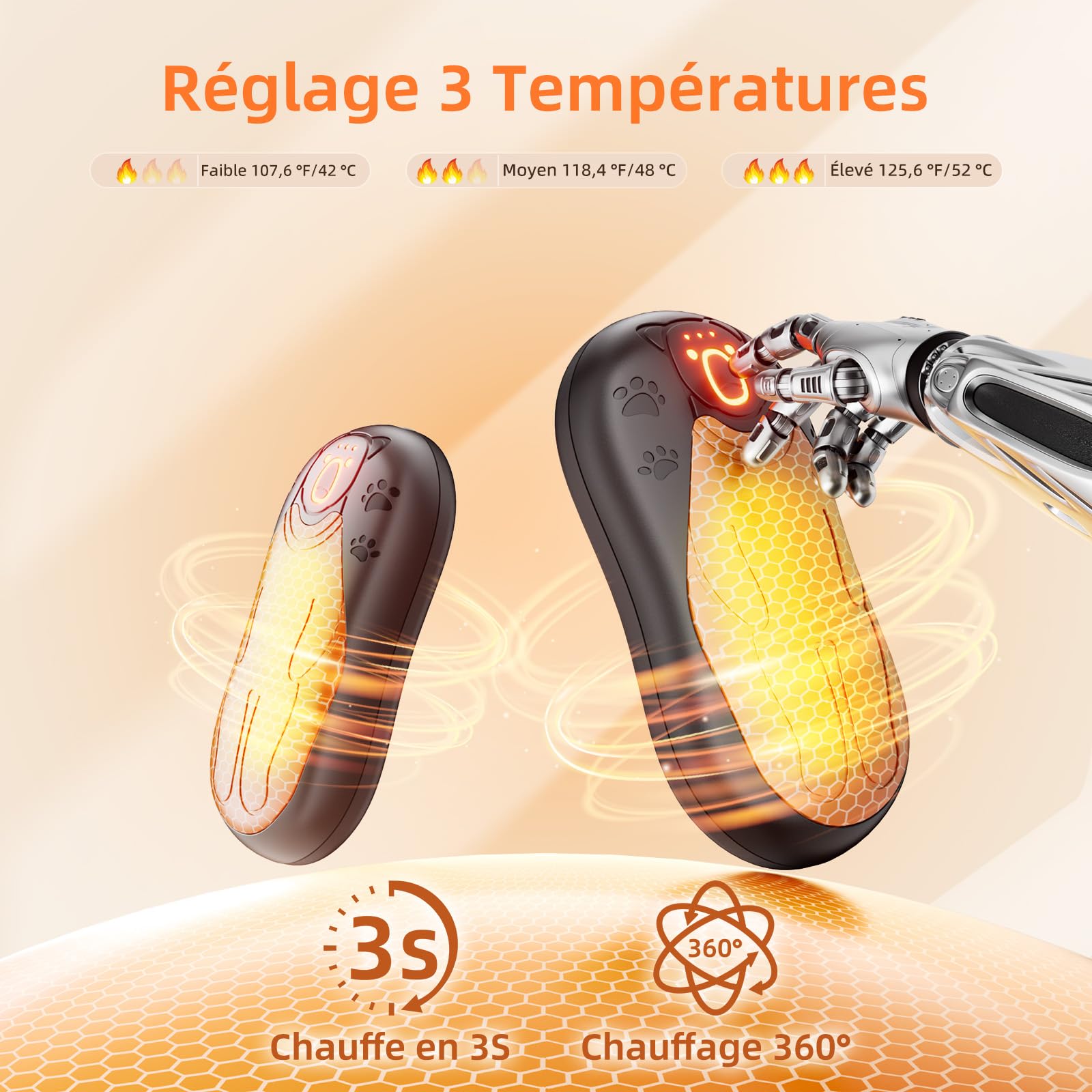 Chauffe Main Rechargeable 12000mAh, 2 en 1 Chaufferette Main Reutilisable, Magnétique Chauffe-Main, 3 Niveaux de Chauffe, Cadeau d'hiver, Idéal pour Camping, Ski et Autres Sports de Plein Air