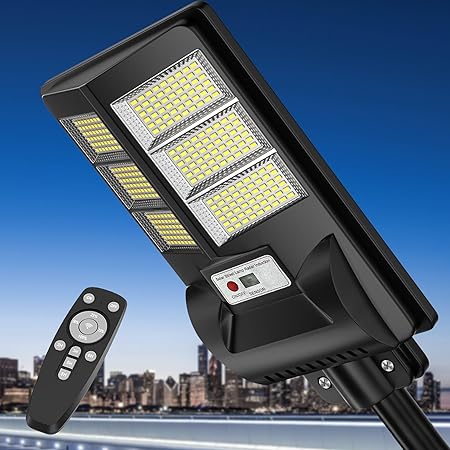 ASCAKE Solar Street Lights 600W Solar Street Lights Outdoor 6500K 40,000LM Dusk to Dawn LED Street Lights IP66 Waterproof Solar Lights with Motion Sensor and Remote Control for Parking Lot, Yard,Patio