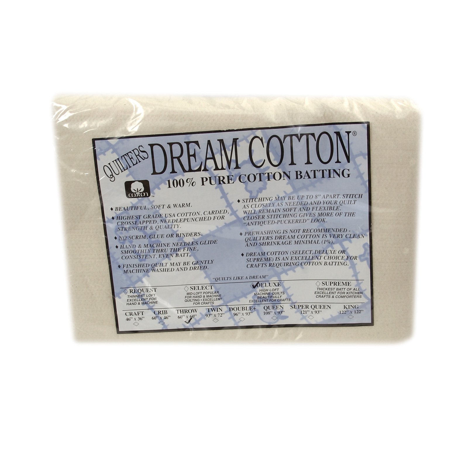 Quilter's Dream Natural Cotton Deluxe Batting (60in x 60in) Throw