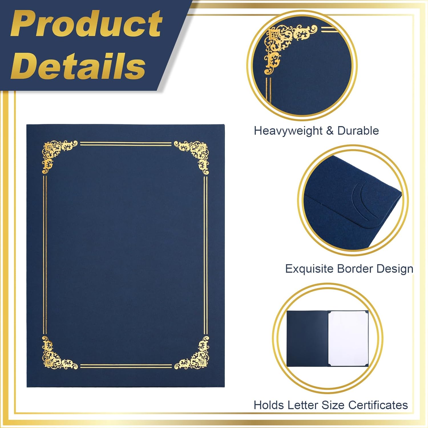 Fainne 120 Pack Certificate Holders Bulk, Diploma Covers Gold Foil Border, Document Covers for Letter Size 8.5x11 Award Certificates, Cardstock, Document Papers, Paper Card Stock (Navy Blue)