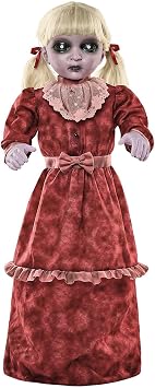 Spirit Halloween 2 Ft 11 In Sadistic Sadie Animated Prop, Posable Arms and 360-Degree Spinning Head, Creepy Doll, Multicolor