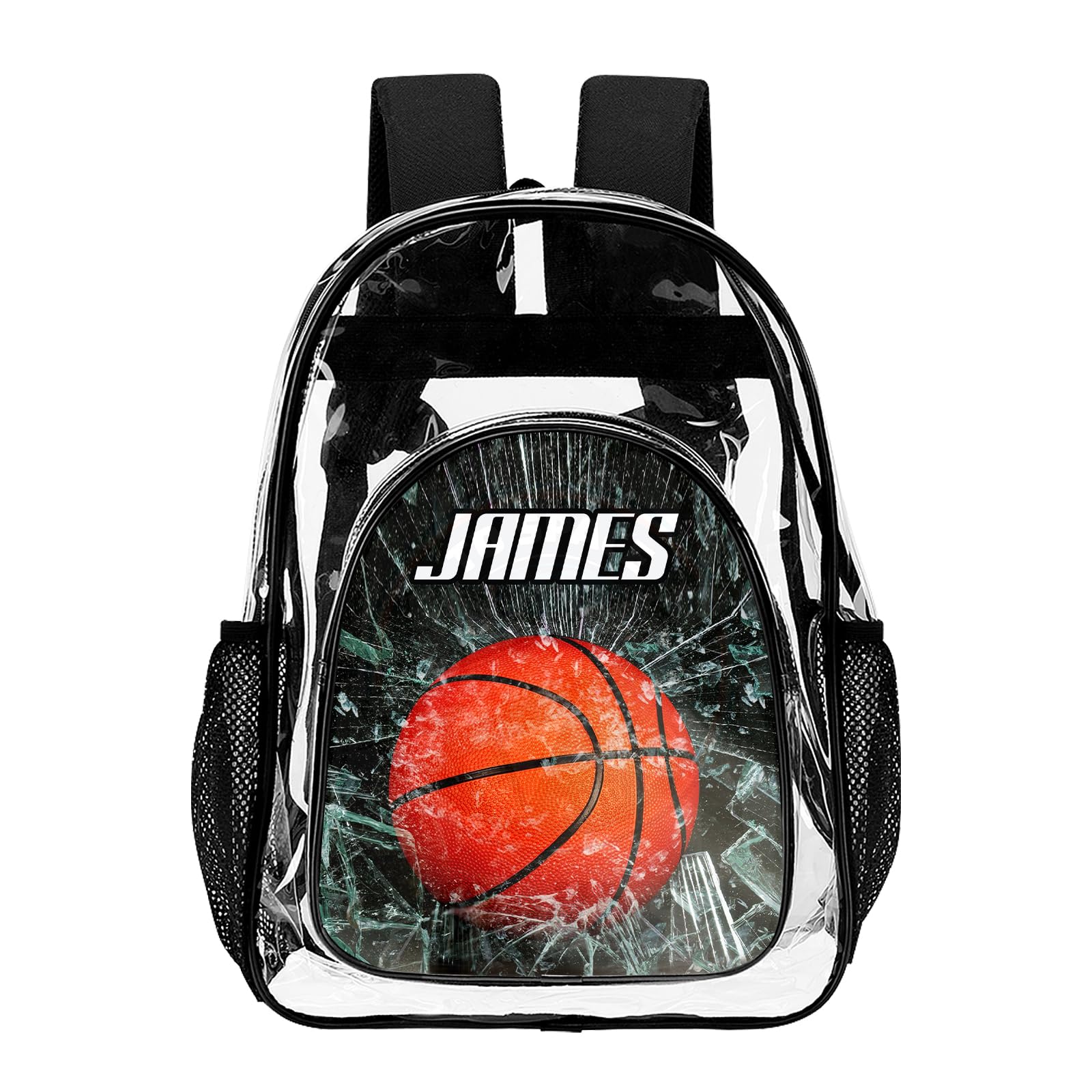 Hetano Personalized Clear School Backpack for Boys, Custom Basketball Pattern Backpacks with Name, TPU Waterproof Transparent Bookbag Suitable for Kids, Best Back to School Gifts